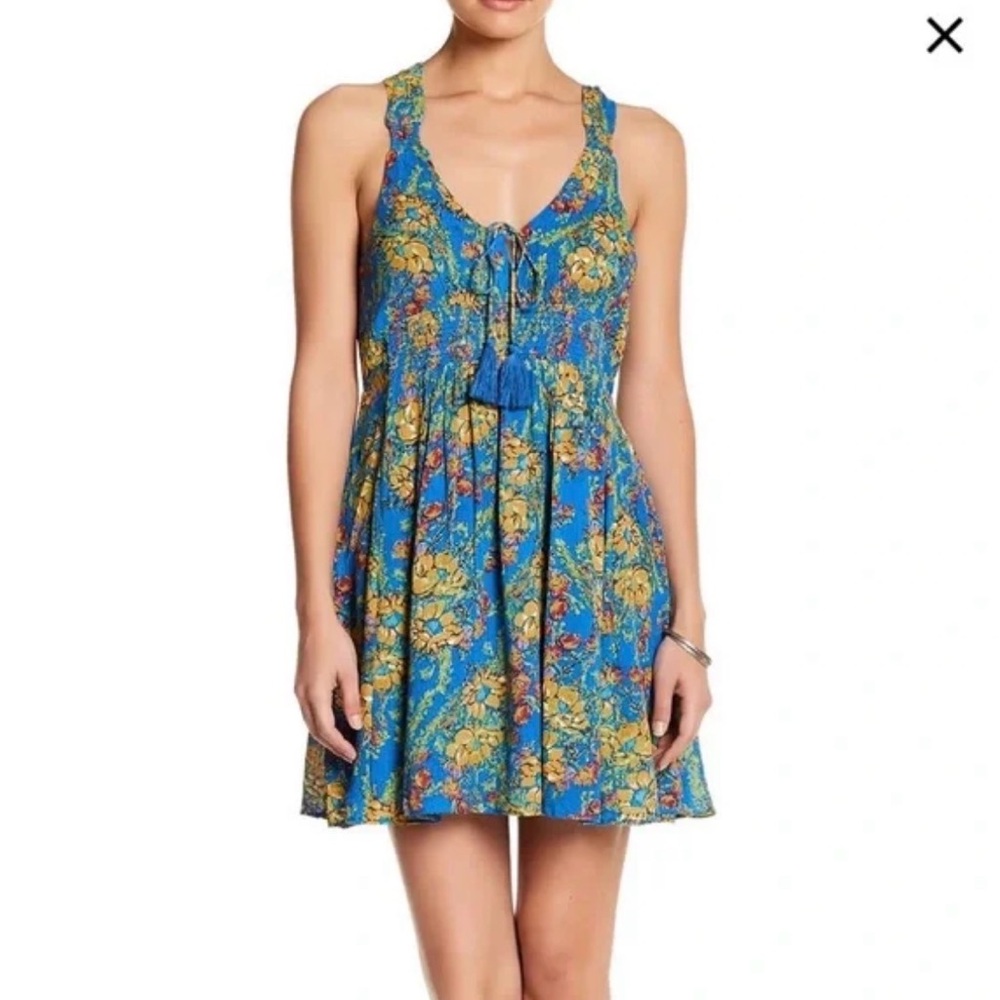 Free People Blue and Yellow Floral Dress